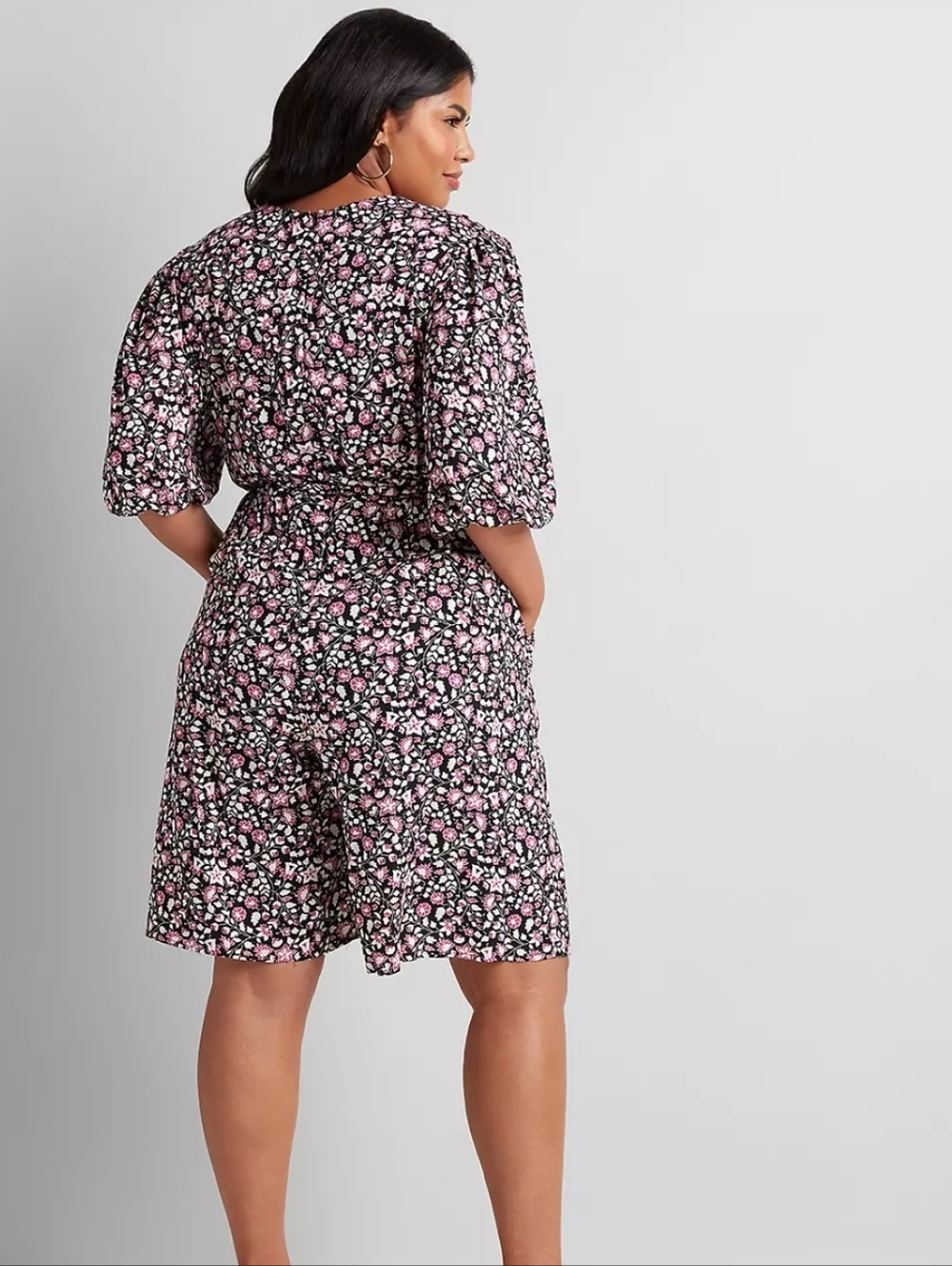 Lane Bryant Floral Romper Pink White Crossover Tie Waist Plus Cruise Resort Chic - Picture 8 of 9